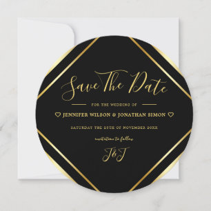 Schwarz und Gold Elegante Einfache Runde Moderne Save The Date