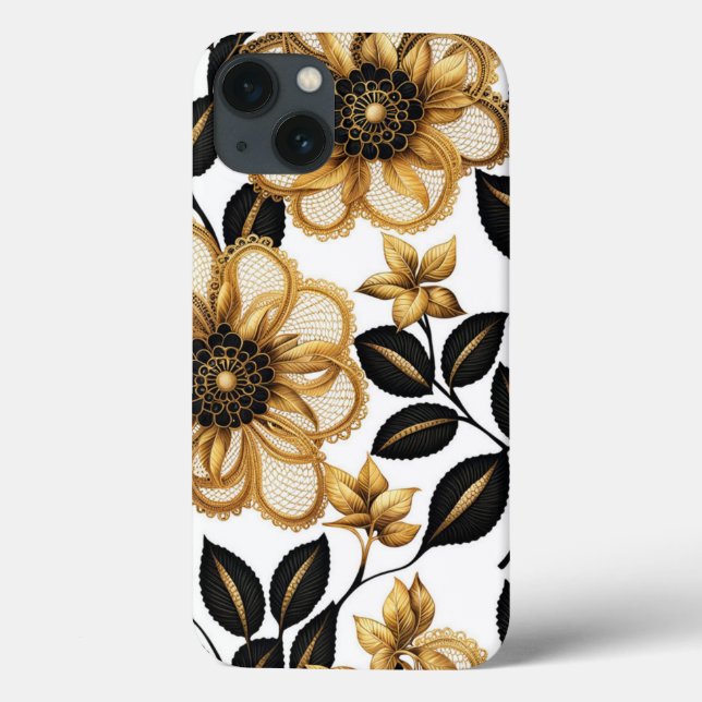 Schwarz und Gold Elegante Muster Blume Case-Mate iPhone Hülle (Rückseite)