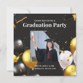 Schwarz und Gold Eleganter Abschluss Einladung