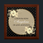 Schwarz und Gold Eleganter Vintager Abschluss Erinnerungskiste<br><div class="desc">Schwarz und Gold Elegante Vintage Abschluss Geschenkboxen. Romantisch,  stilvoll,  einzigartig. Alle grafischen Elemente sind frei für Veränderung,  Bewegung oder sogar Entfernen - machen Sie Ihre beste Kombination!</div>