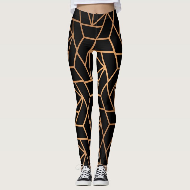 Schwarz und Gold Elegantes Muster Leggings (Vorderseite)