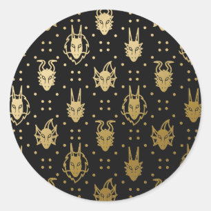 Schwarz und Gold Fantasy Dragon Raute Pattern Runder Aufkleber