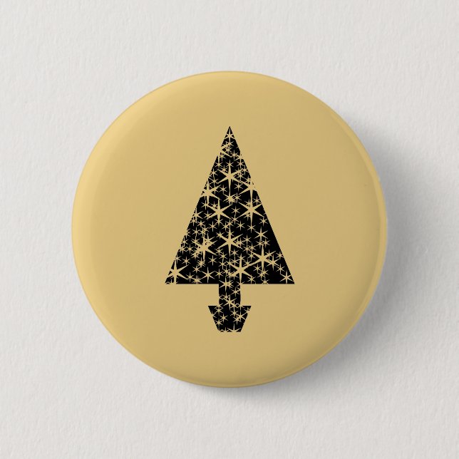 Schwarz und Gold Farbe Weihnachtsbaum Design. Button (Vorderseite)