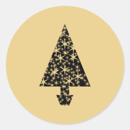 Schwarz und Gold Farbe Weihnachtsbaum Design. Runder Aufkleber