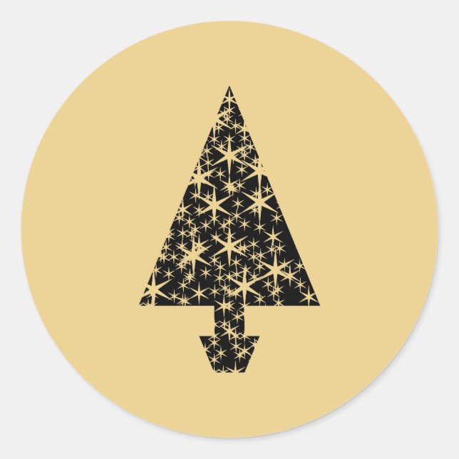 Schwarz und Gold Farbe Weihnachtsbaum Design. Runder Aufkleber (Vorderseite)