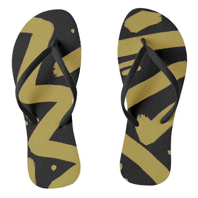 Schwarz und Gold Flip Flops (Fußbett)