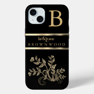Schwarz und Gold floral - Personalisiert Case-Mate iPhone Hülle