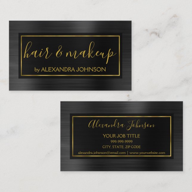 Schwarz und Gold Foil Moderne Metallic Visitenkarte (Vorne/Hinten)