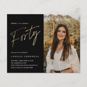 Schwarz und Gold Foto 40. Geburtstagsfeier Einladu