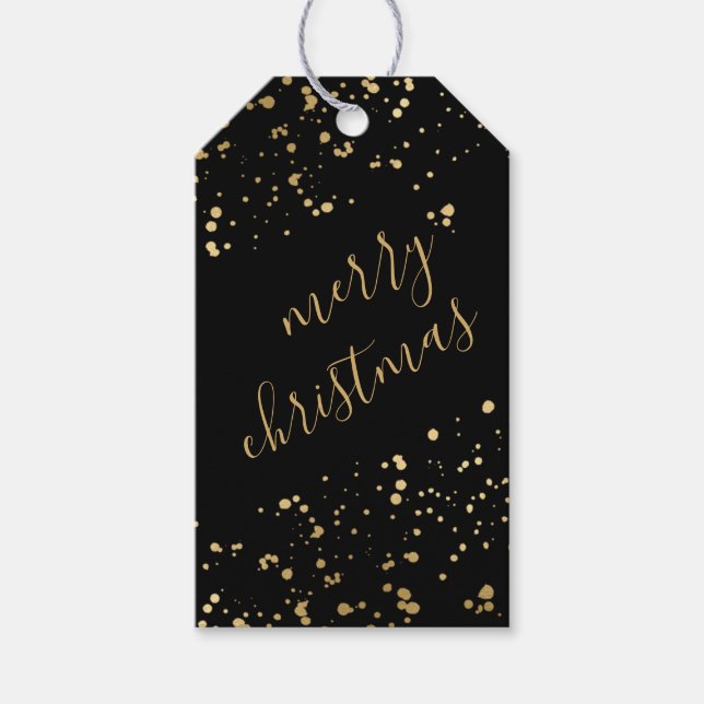 Schwarz und Gold Frohe Weihnachten Geschenkanhänger (Vorderseite)