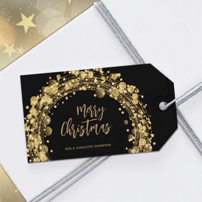 Schwarz und Gold Frohe Weihnachten Geschenkanhänger (Von Creator hochgeladen)