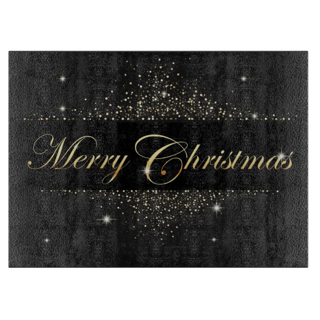 Schwarz und Gold Frohe Weihnachten Schneidebrett (Vorderseite)