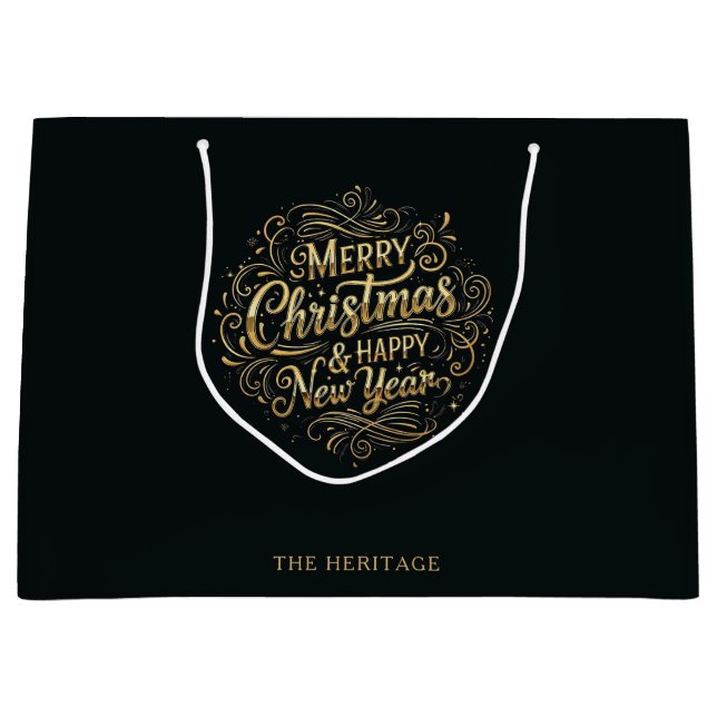 Schwarz und Gold Frohe Weihnachten und Glück im ne Große Geschenktüte (Vorderseite)