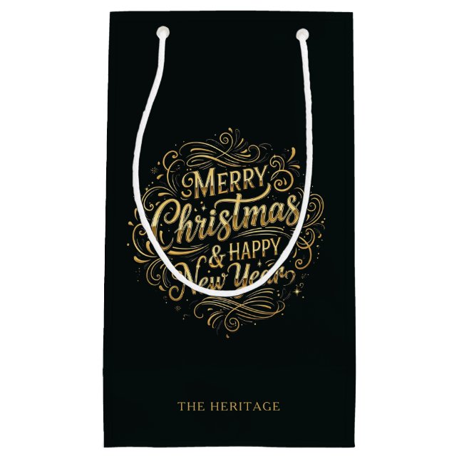 Schwarz und Gold Frohe Weihnachten und Glück im ne Kleine Geschenktüte (Vorderseite)