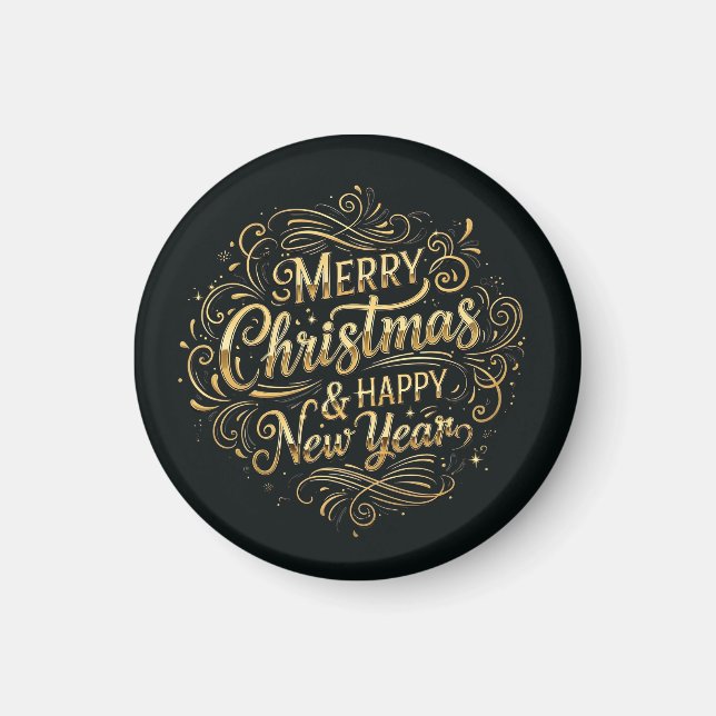 Schwarz und Gold Frohe Weihnachten und Glück im ne Magnet (Vorne)