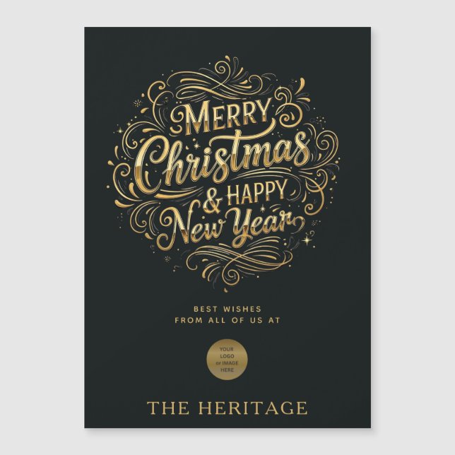 Schwarz und Gold Frohe Weihnachten und Glück im ne Magnetkarte (Vorderseite)