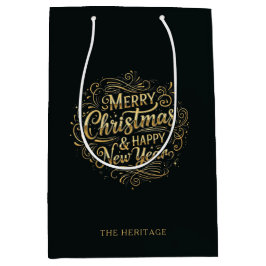 Schwarz und Gold Frohe Weihnachten und Glück im ne Mittlere Geschenktüte