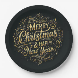 Schwarz und Gold Frohe Weihnachten und Glück im ne Pappteller