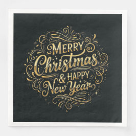 Schwarz und Gold Frohe Weihnachten und Glück im ne Serviette
