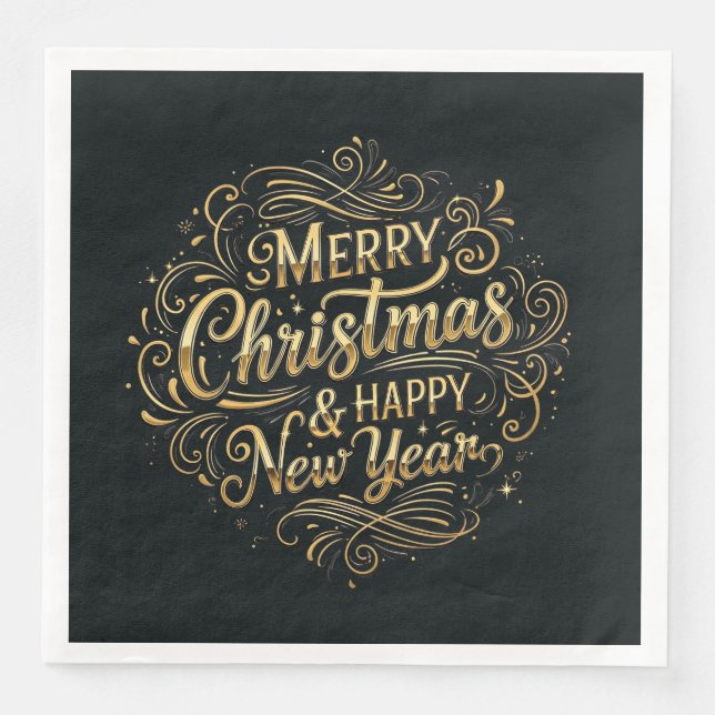 Schwarz und Gold Frohe Weihnachten und Glück im ne Serviette (Vorderseite)