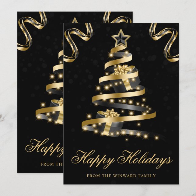 Schwarz und Gold Funkelnd Ribbon Tree Weihnachten (Vorne/Hinten)