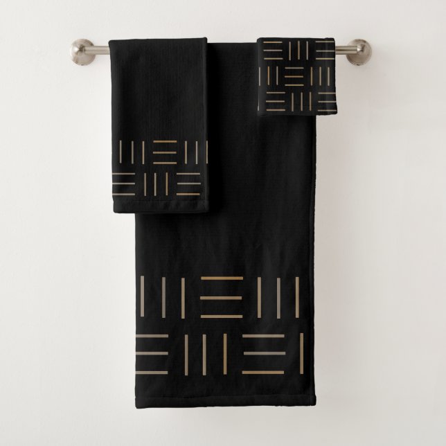 Schwarz und Gold geometrisch Badhandtuch Set (Insitu)