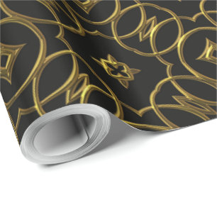 Schwarz und Gold Geometrisches Muster Shiny Elegan Geschenkpapier