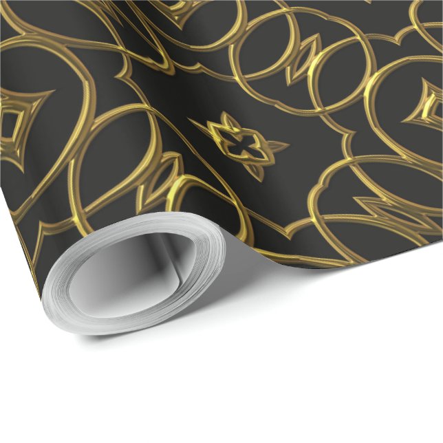 Schwarz und Gold Geometrisches Muster Shiny Elegan Geschenkpapier (Rolleneckpunkt)