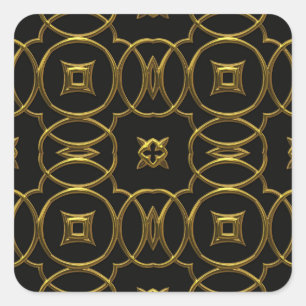 Schwarz und Gold Geometrisches Muster Shiny Elegan Quadratischer Aufkleber