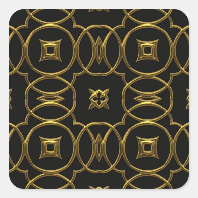 Schwarz und Gold Geometrisches Muster Shiny Elegan Quadratischer Aufkleber (Vorderseite)