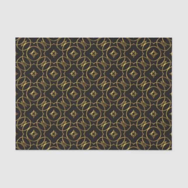 Schwarz und Gold Geometrisches Muster Shiny Elegan Seidenpapier (Vorderseite)