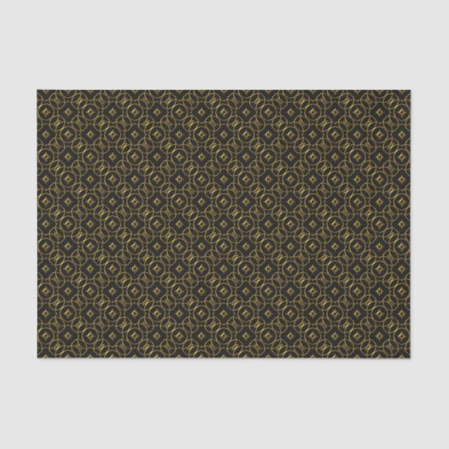 Schwarz und Gold Geometrisches Muster Shiny Elegan Seidenpapier (Vorderseite)