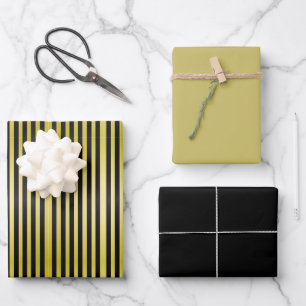 Schwarz und Gold gestreift Geschenkpapier Set