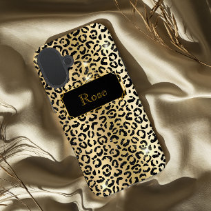Schwarz und Gold glamouröser Leparddruck iPhone 16 Plus Hülle
