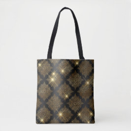 Schwarz und Gold Glitzer Glam Filigree Muster