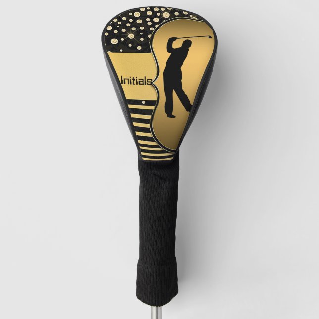  Schwarz und Gold Golfer mit anfänglichem Golf Hea Golf Headcover (Vorderseite)