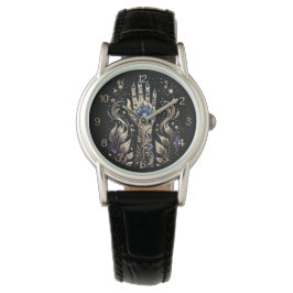 Schwarz und Gold Hand Tattoo Armbanduhr