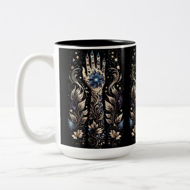 Schwarz und Gold Hand Tattoo Zweifarbige Tasse (Links)