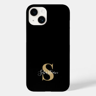 Schwarz und Gold | Initial Monogram Personalisiert Case-Mate iPhone 14 Hülle