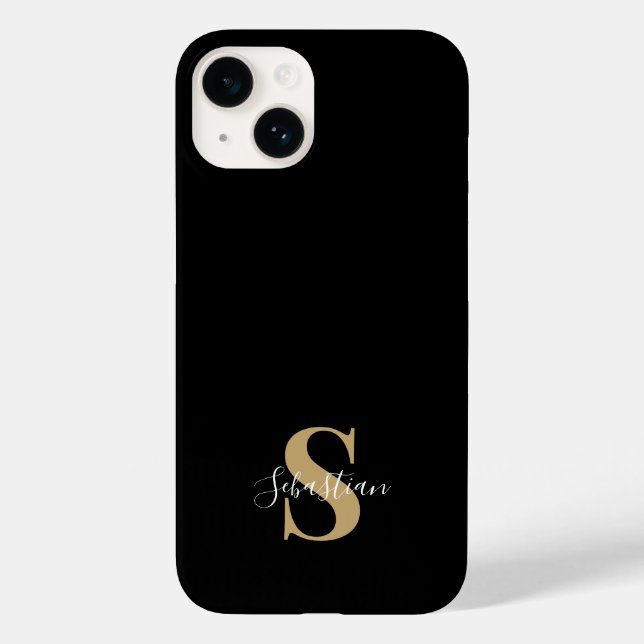Schwarz und Gold | Initial Monogram Personalisiert Case-Mate iPhone Hülle (Rückseite)