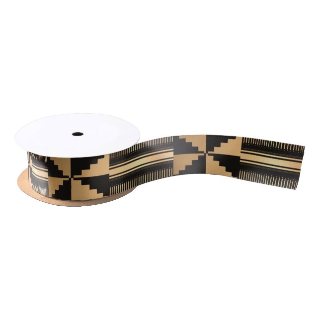 Schwarz und Gold Kente Print Satinband (Spule)