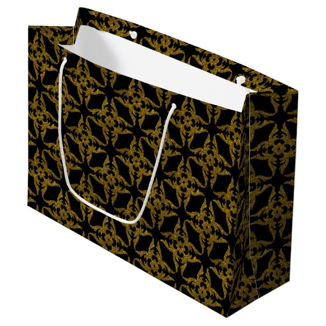 Schwarz und Gold-klassische Geschenktasche - Groß, Große Geschenktüte (Vorderseite Schrägansicht)