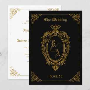 Schwarz und Gold Klassische gotische Hochzeit Einladung