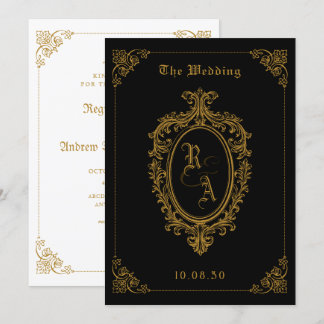 Schwarz und Gold Klassische gotische Hochzeit Einladung