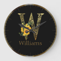 Schwarz und Gold Letter W Sonnenblumen Runduhr