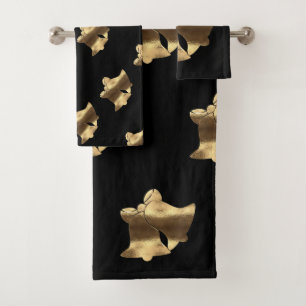 Schwarz und Gold Look Weihnachtsglocken Elegant Badhandtuch Set