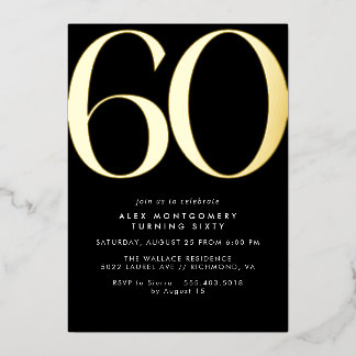 Schwarz und Gold | Luxe Frauen oder Mens 60. Gebur Folieneinladung