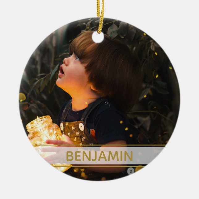 Schwarz und Gold mit Bild Weihnachten Keramik Ornament (Vorne)