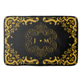 Schwarz und Gold mit dekorativen Elementen Badematte
