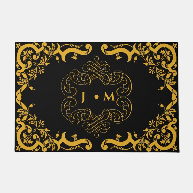 Schwarz und Gold mit dekorativen Elementen Fußmatte (Vorderseite)